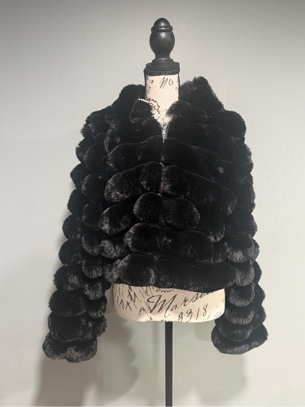 AKIRA Black Plush Faux Fur Cropped Jacket